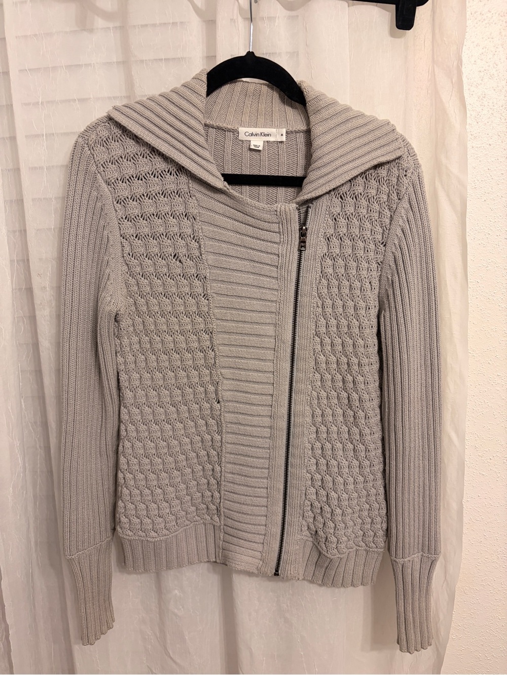 Calvin Klein Chunky Knit Asymmetrical Side Zip Sweater Cardigan